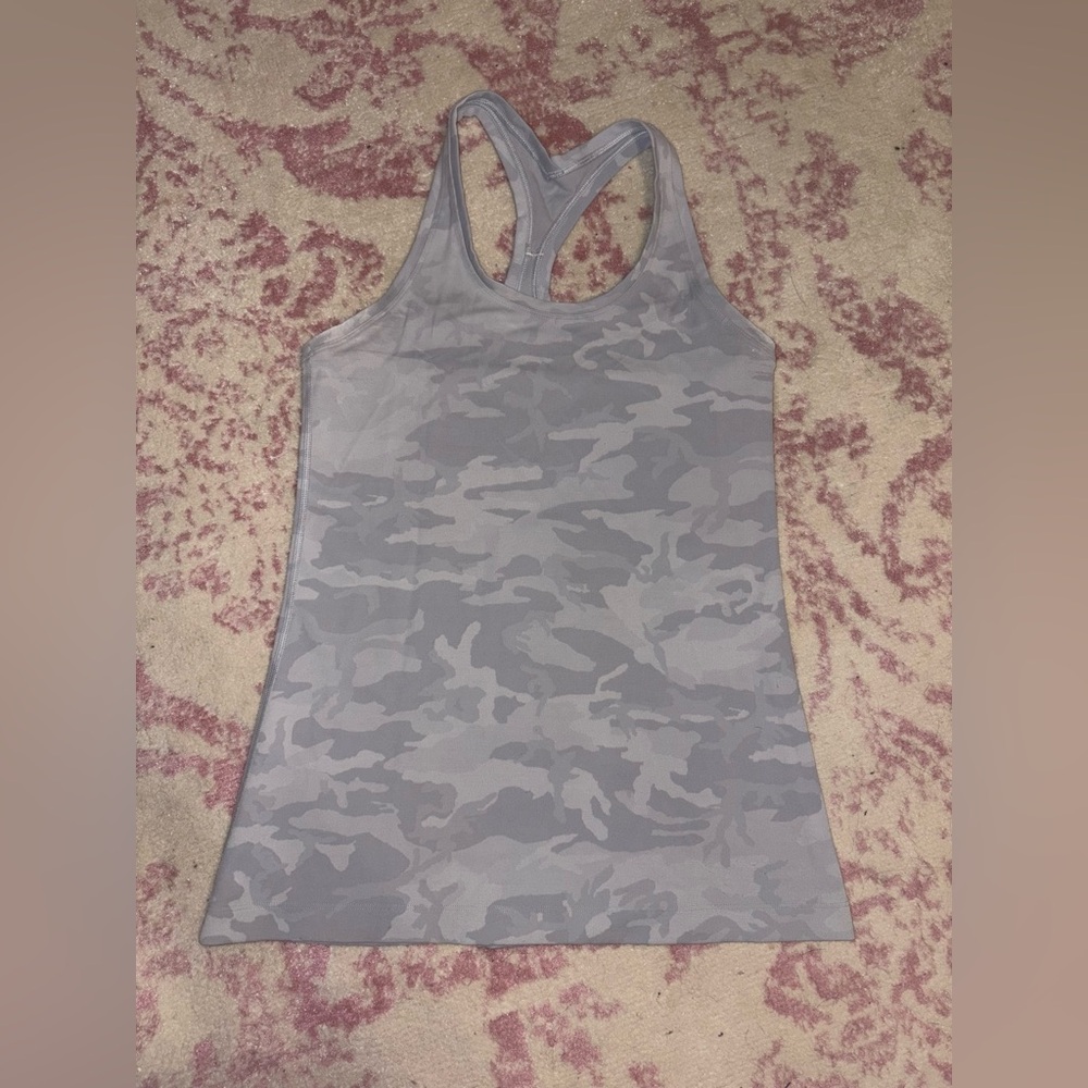 Lululemon Athletica Gray Fitted White Camouflage tank top